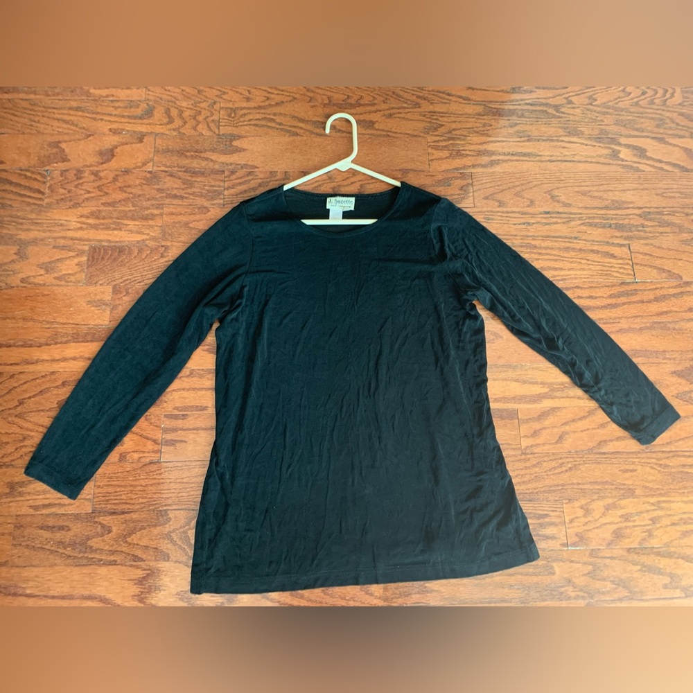 J. Suzette Black Long Sleeve Blouse With Slit At Bith Sides Size L
